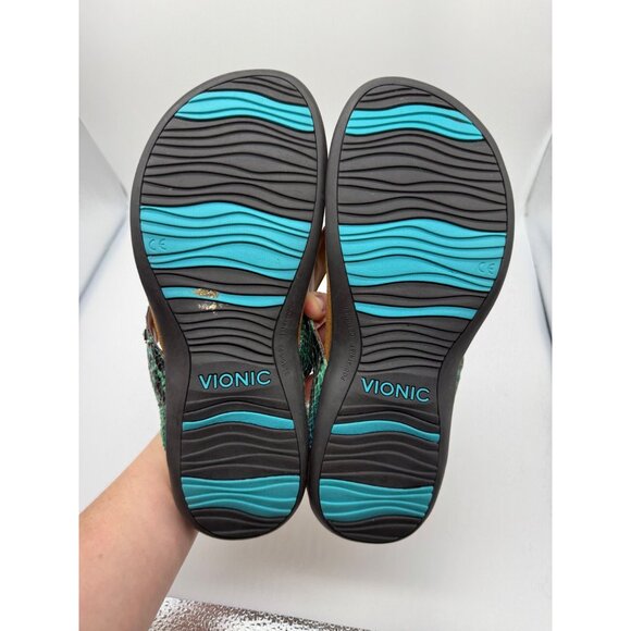 Vionic Floriana Embellished Sandals Womens 9 Snake Turquoise Jewel Flip Flop - Picture 7 of 9